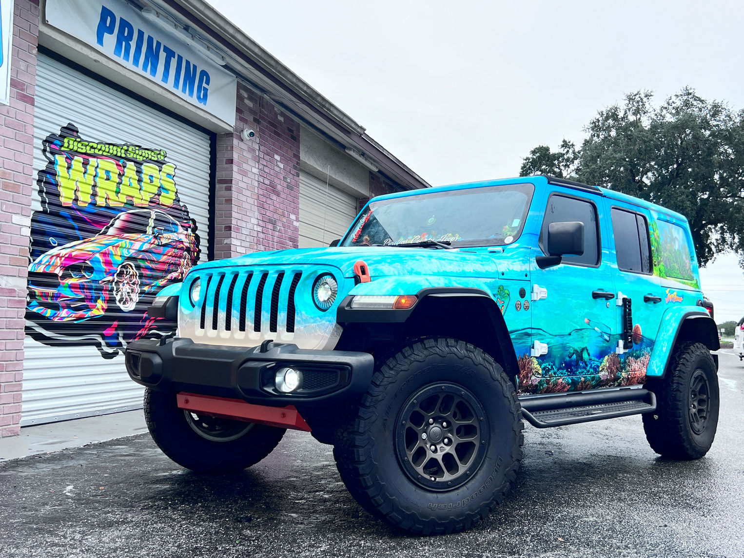 Blue custom vehicle wrap